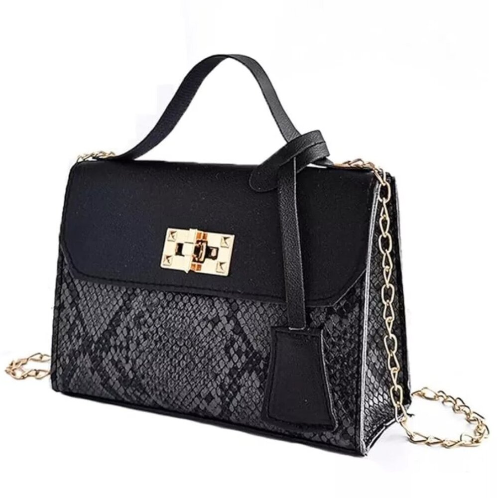 Black Snake Print Crossbody Handbag, mini chic boutique style purse